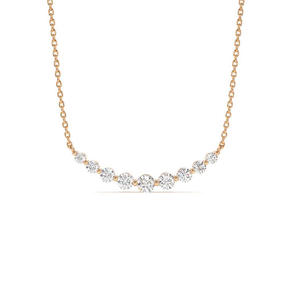 Shared Prong Curved Diamond Necklace in 14K Gold — view 4