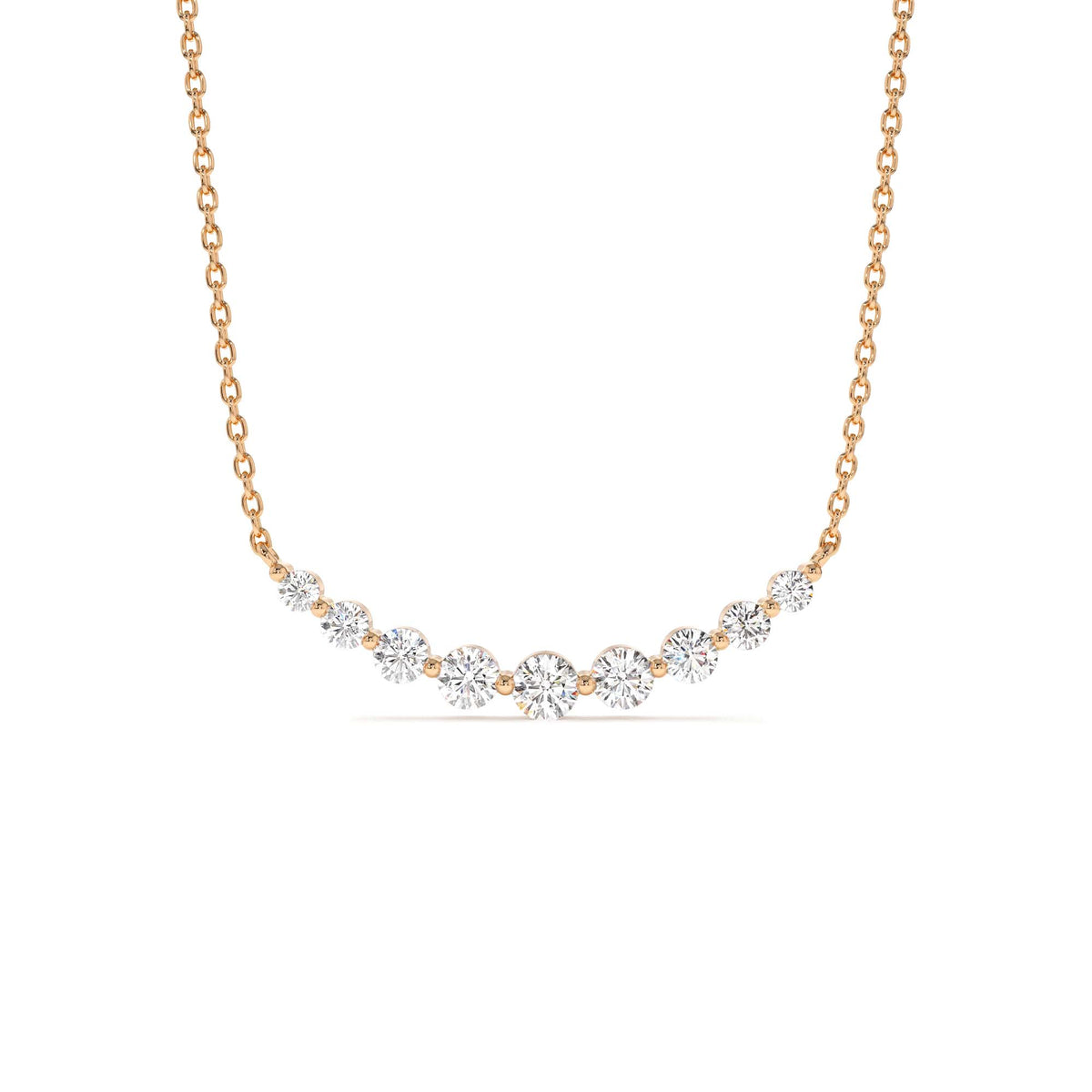 Shared Prong Curved Diamond Necklace in 14K Gold — view 4