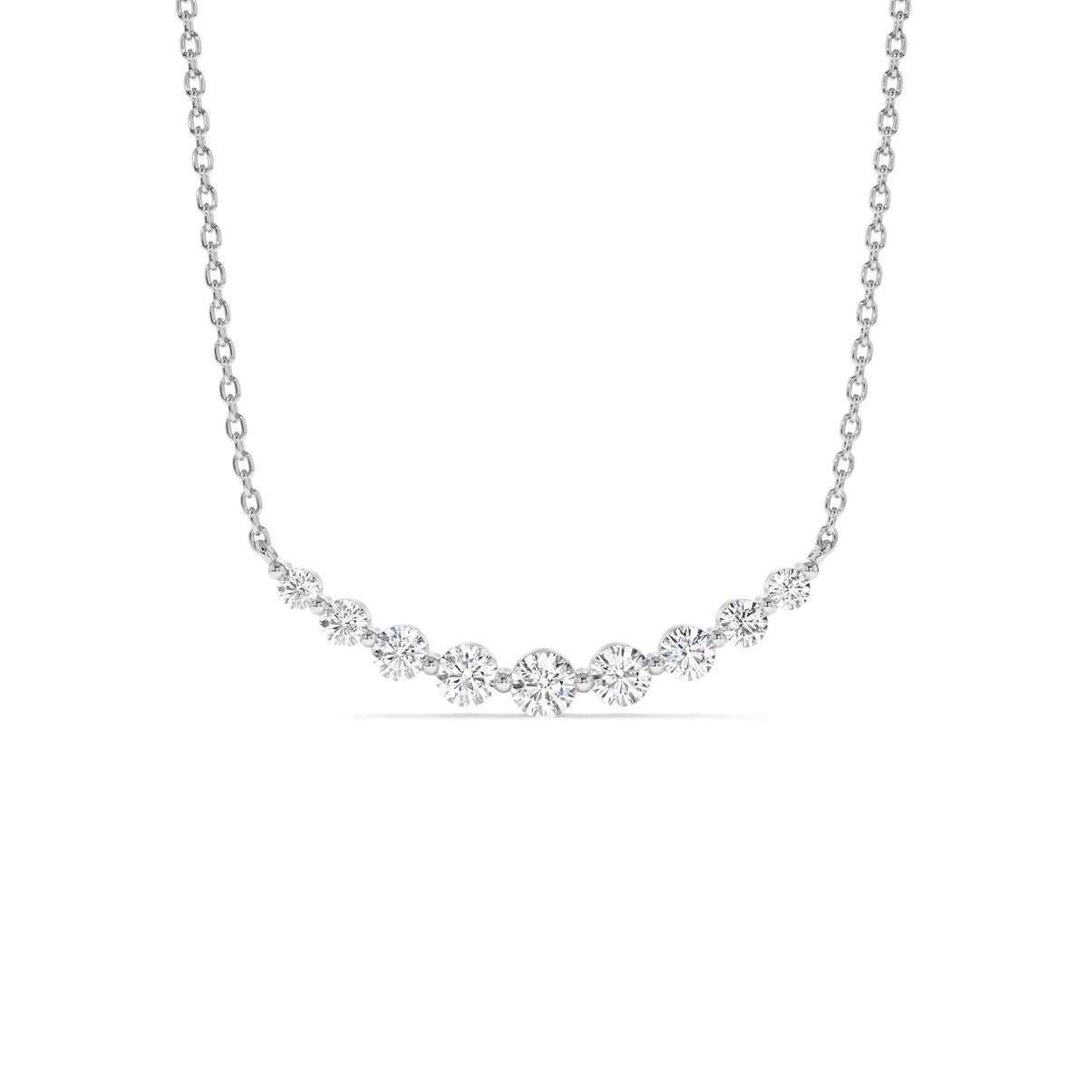 Shared Prong Curved Diamond Necklace in 14K Gold — view 3