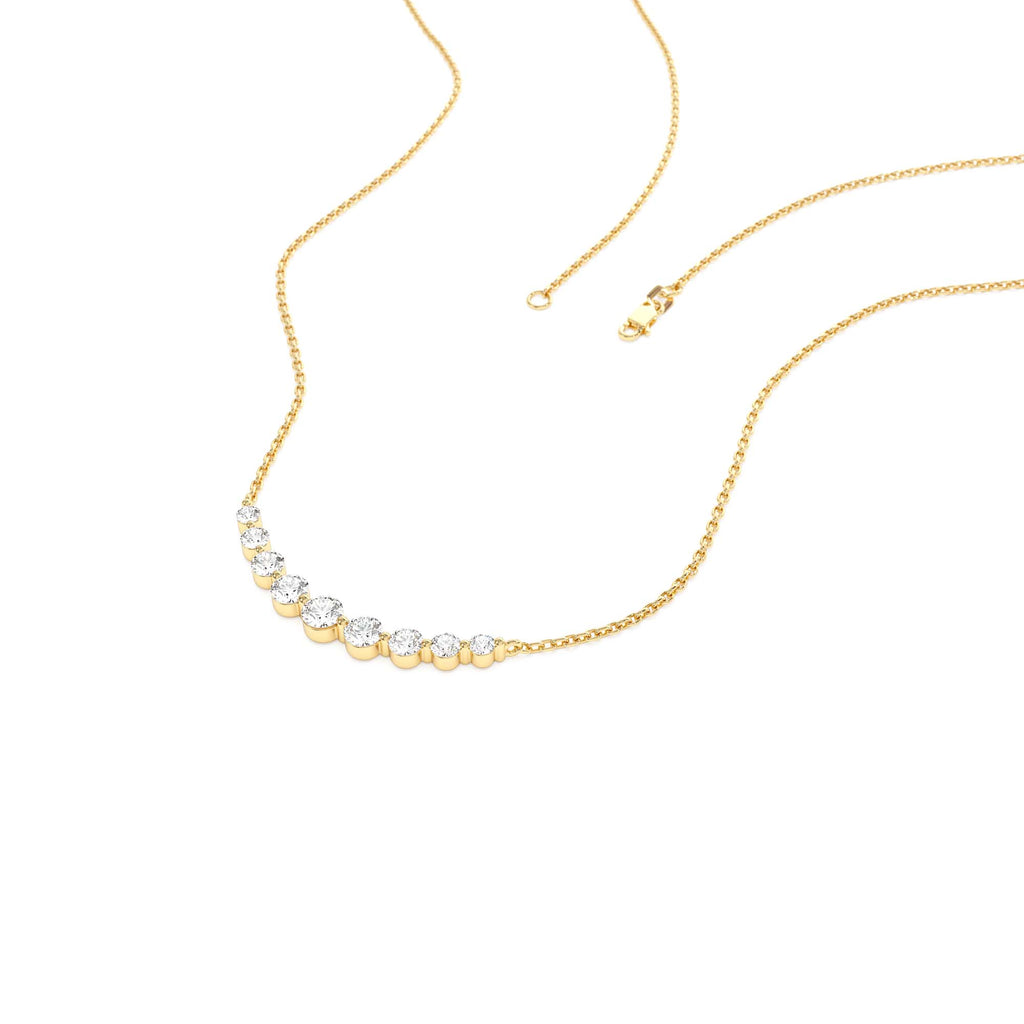 Shared Prong Curved Diamond Necklace in 14K Gold — view 2