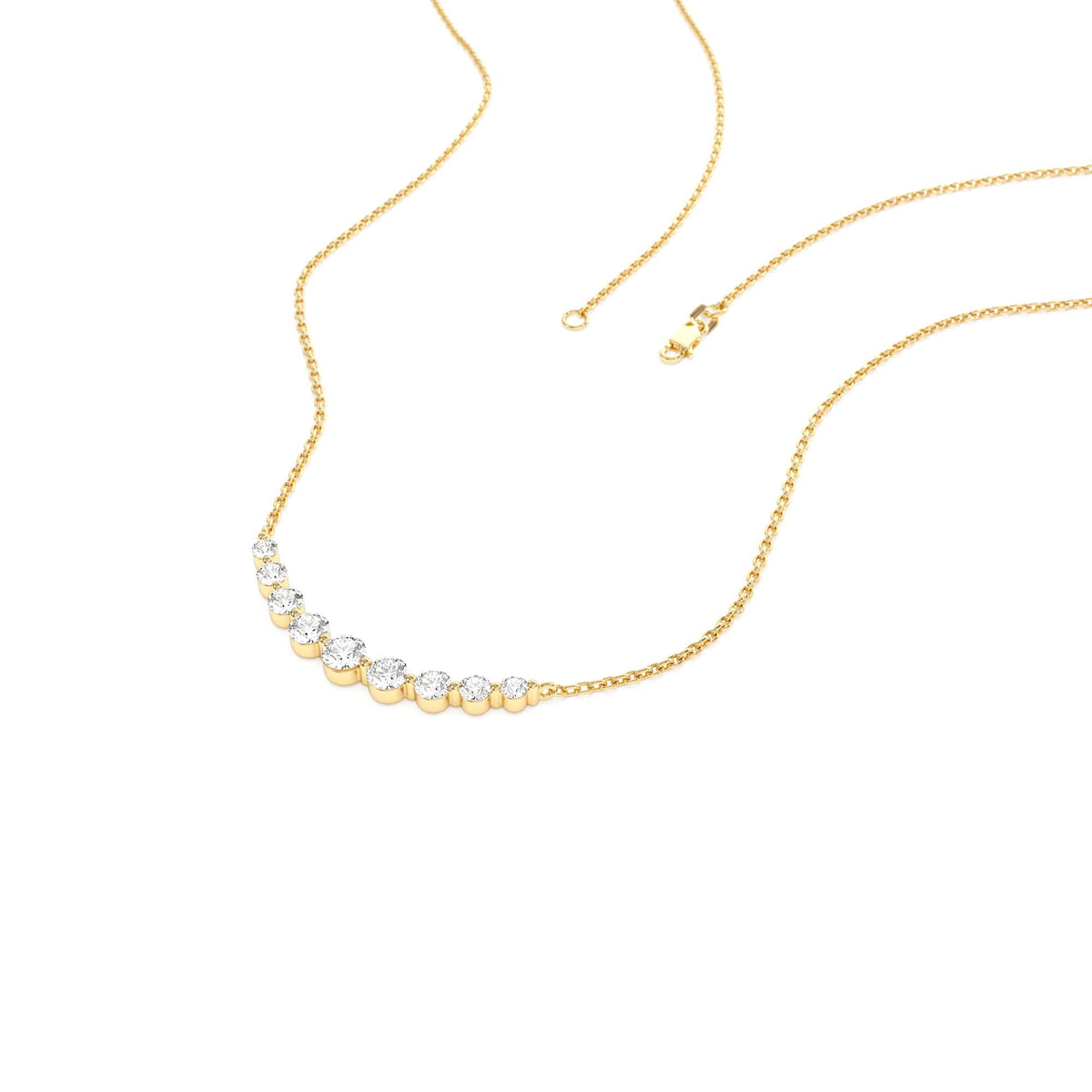 Shared Prong Curved Diamond Necklace in 14K Gold — view 2