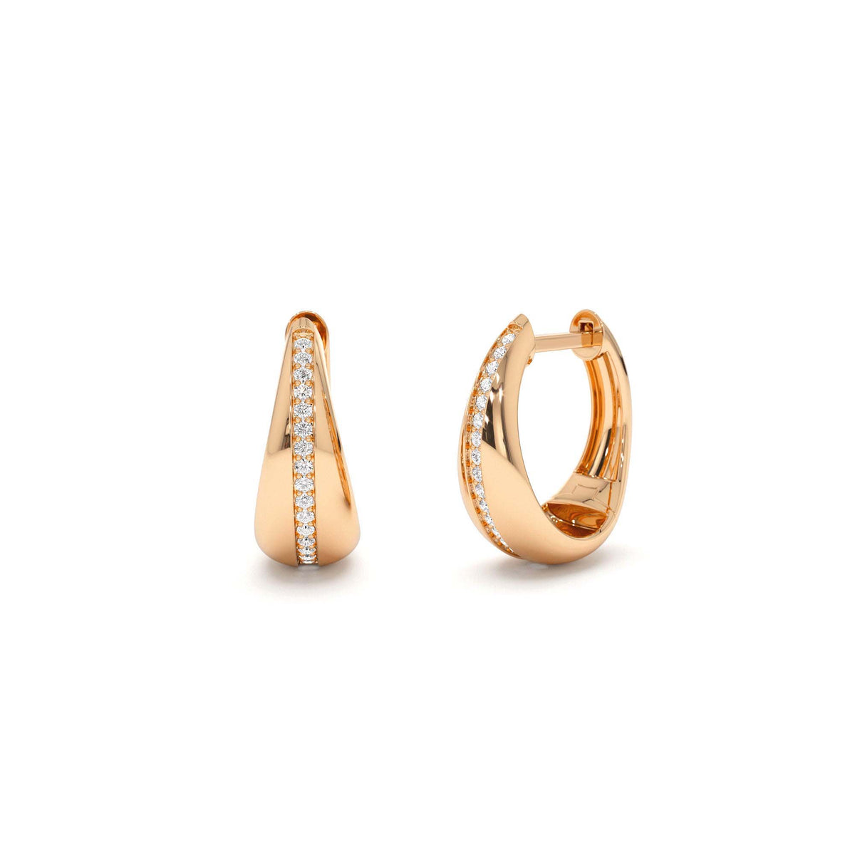 Teardrop Diamond Hoop Earrings in 14K Gold — view 4