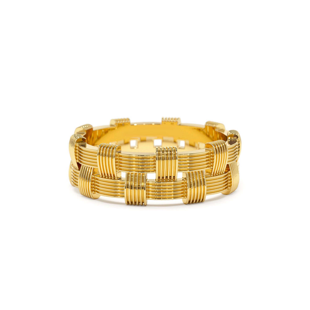Stackable Ribbed Woven Gold Ring in 14K Gold — view 1
