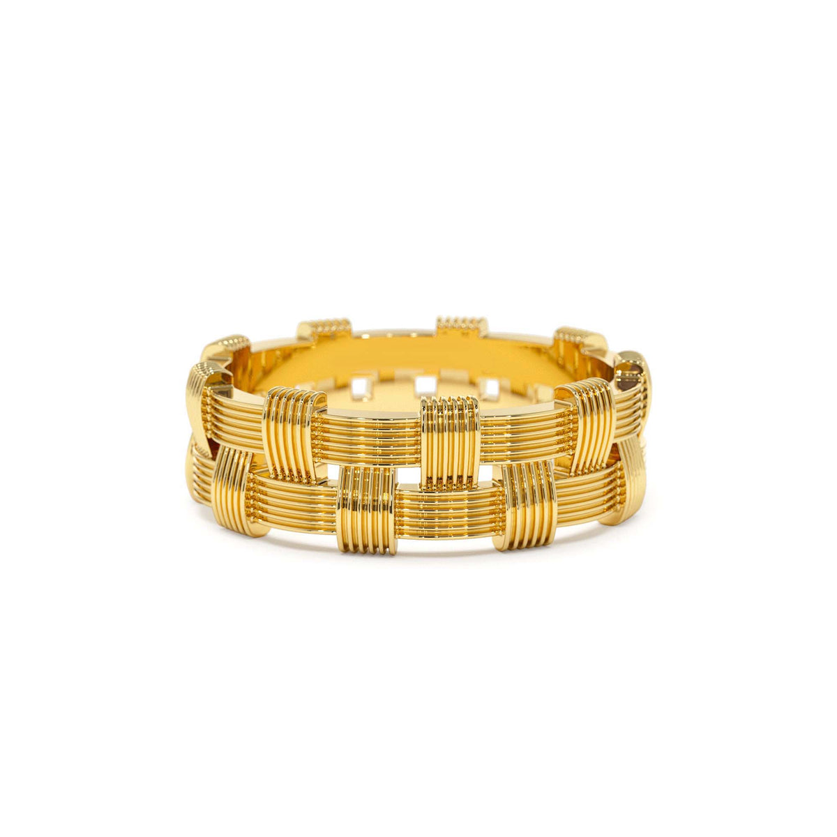 Stackable Ribbed Woven Gold Ring in 14K Gold — view 1