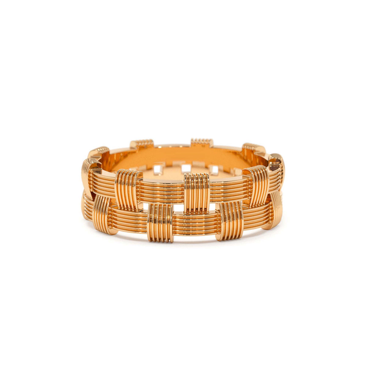 Stackable Ribbed Woven Gold Ring in 14K Gold — view 5