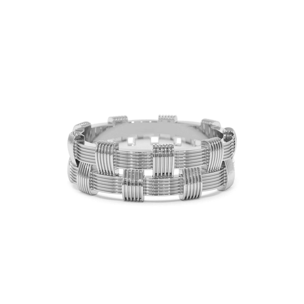 Stackable Ribbed Woven Gold Ring in 14K Gold — view 4