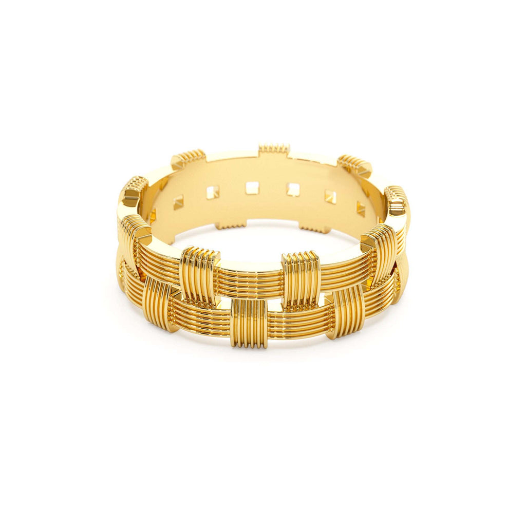 Stackable Ribbed Woven Gold Ring in 14K Gold — view 2