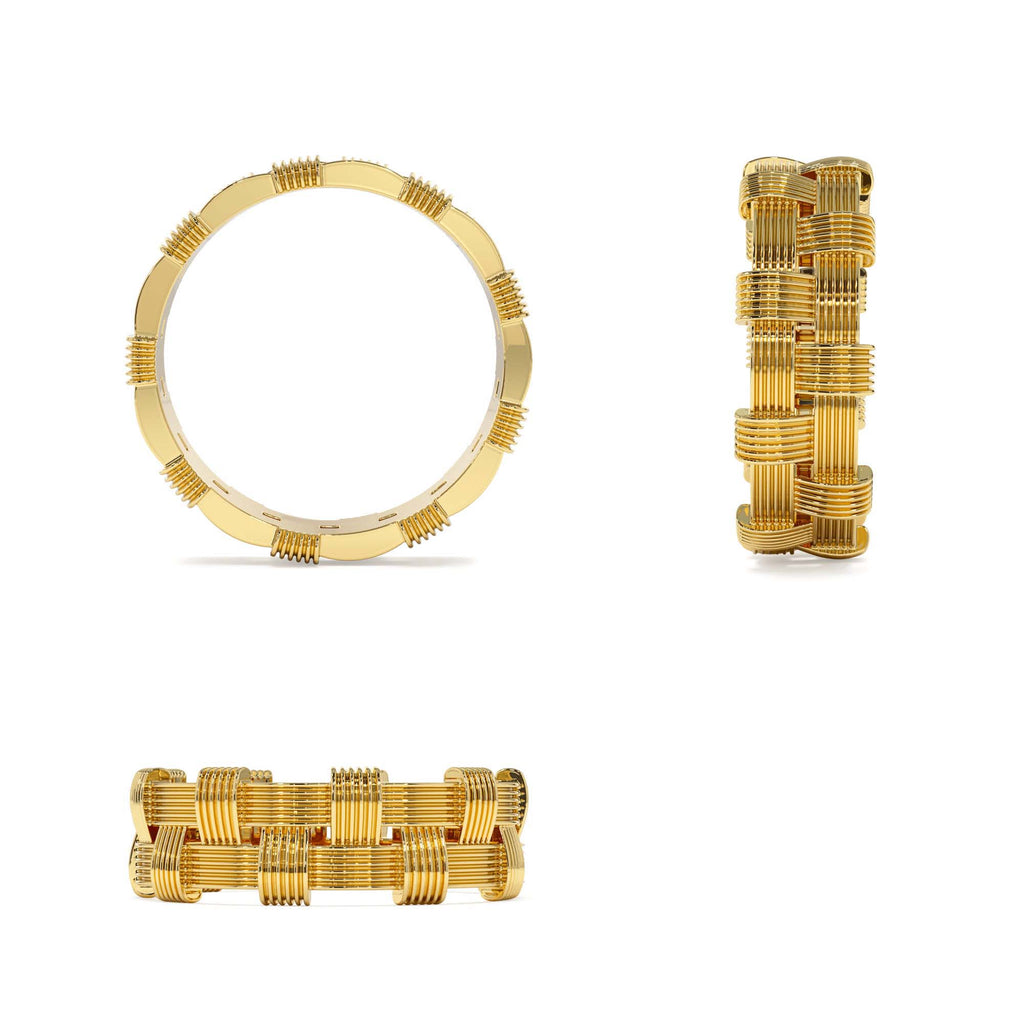 Stackable Ribbed Woven Gold Ring in 14K Gold — view 3