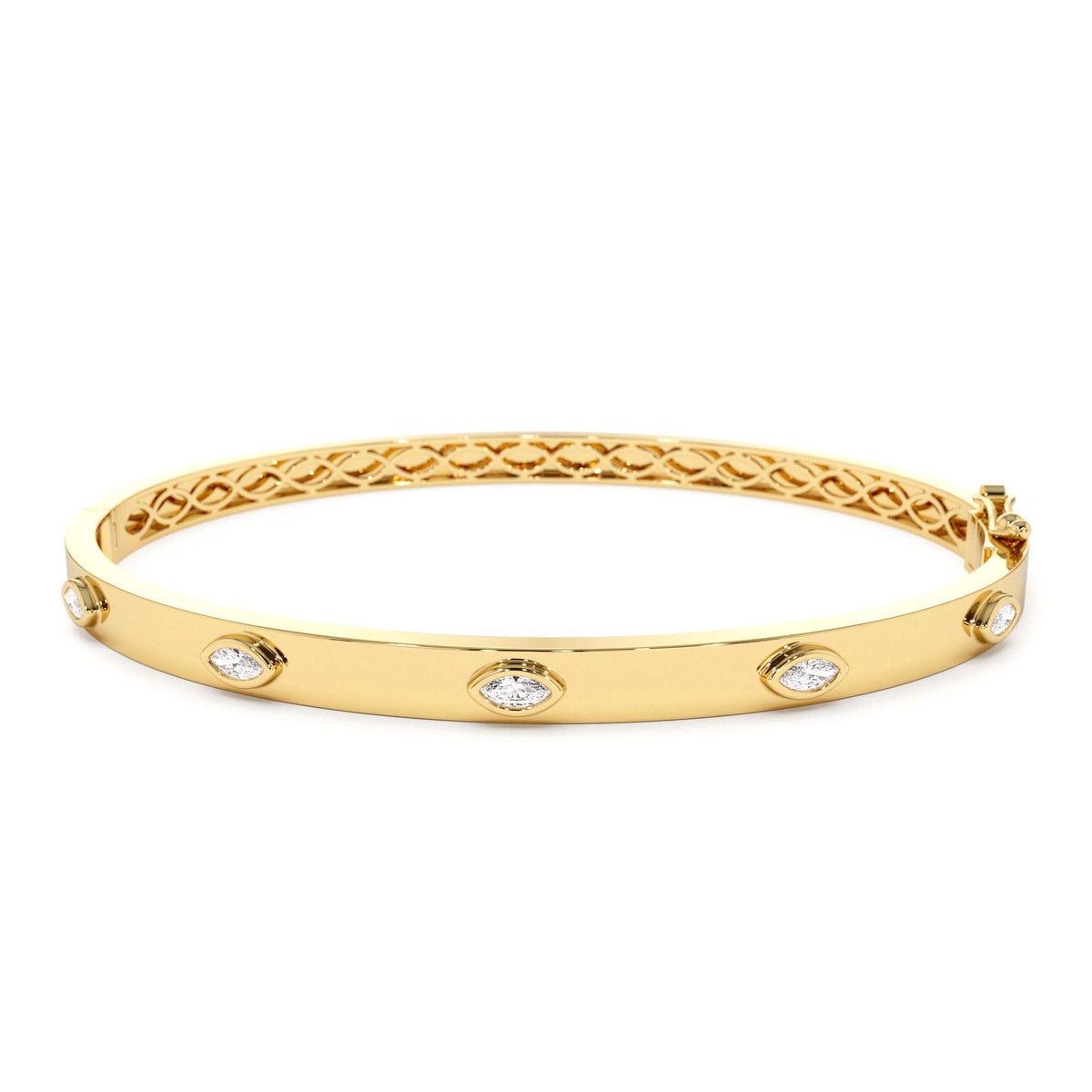 Bezel Setting Marquise Shaped Diamond Bangle in 14K Gold — view 1