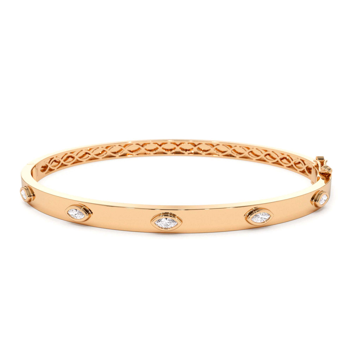 Bezel Setting Marquise Shaped Diamond Bangle in 14K Gold — view 5