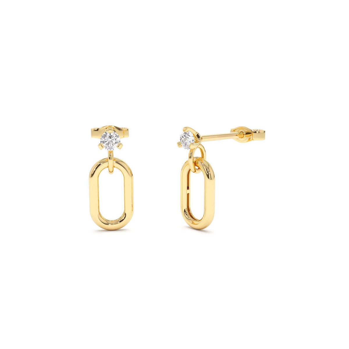 Dainty Dangline Oval Link Diamond Earrings in 14K Gold — view 1
