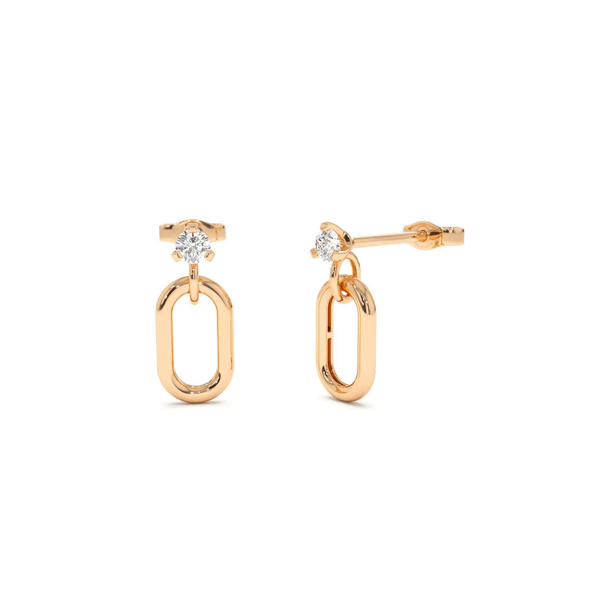 Dainty Dangline Oval Link Diamond Earrings in 14K Gold — view 4