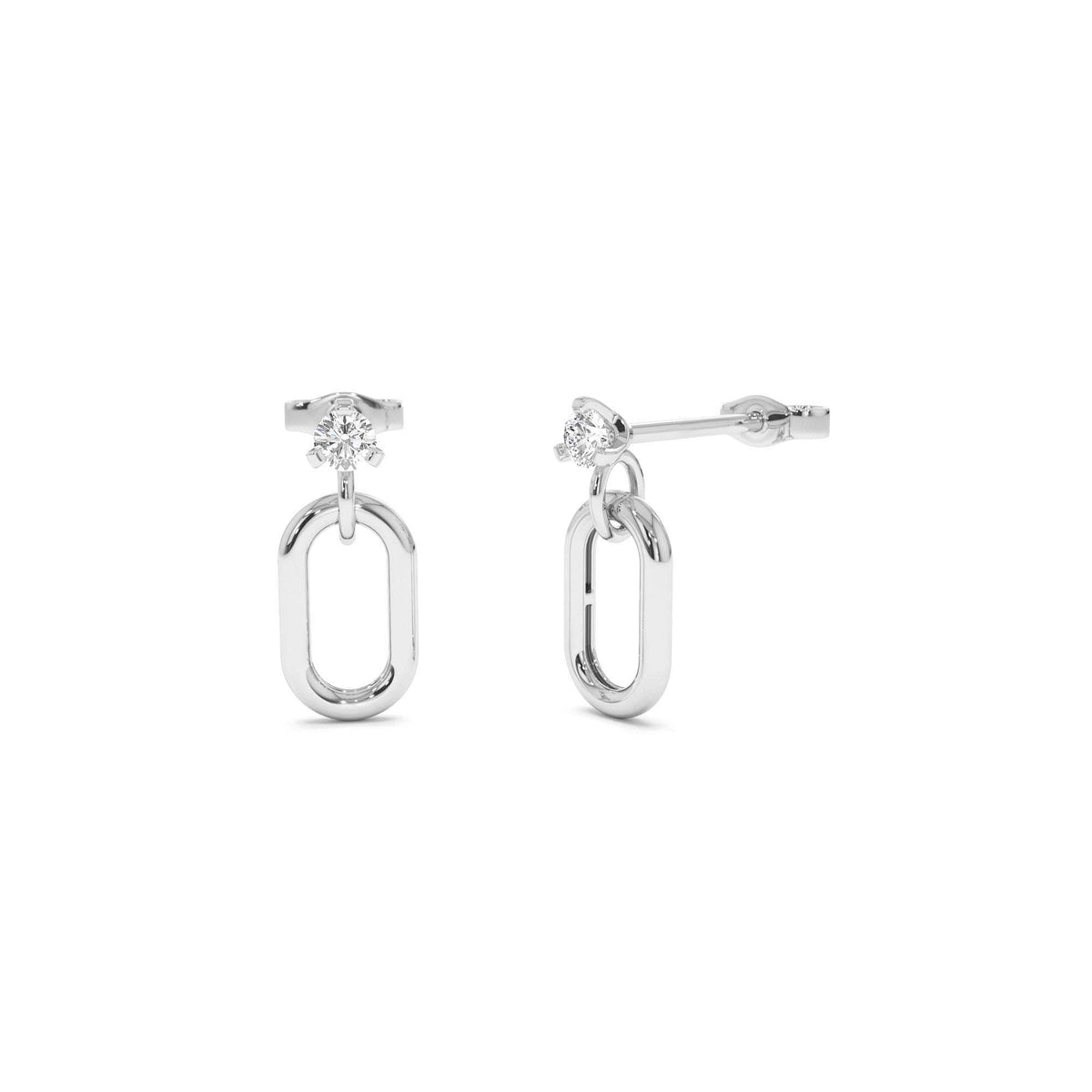 Dainty Dangline Oval Link Diamond Earrings in 14K Gold — view 3