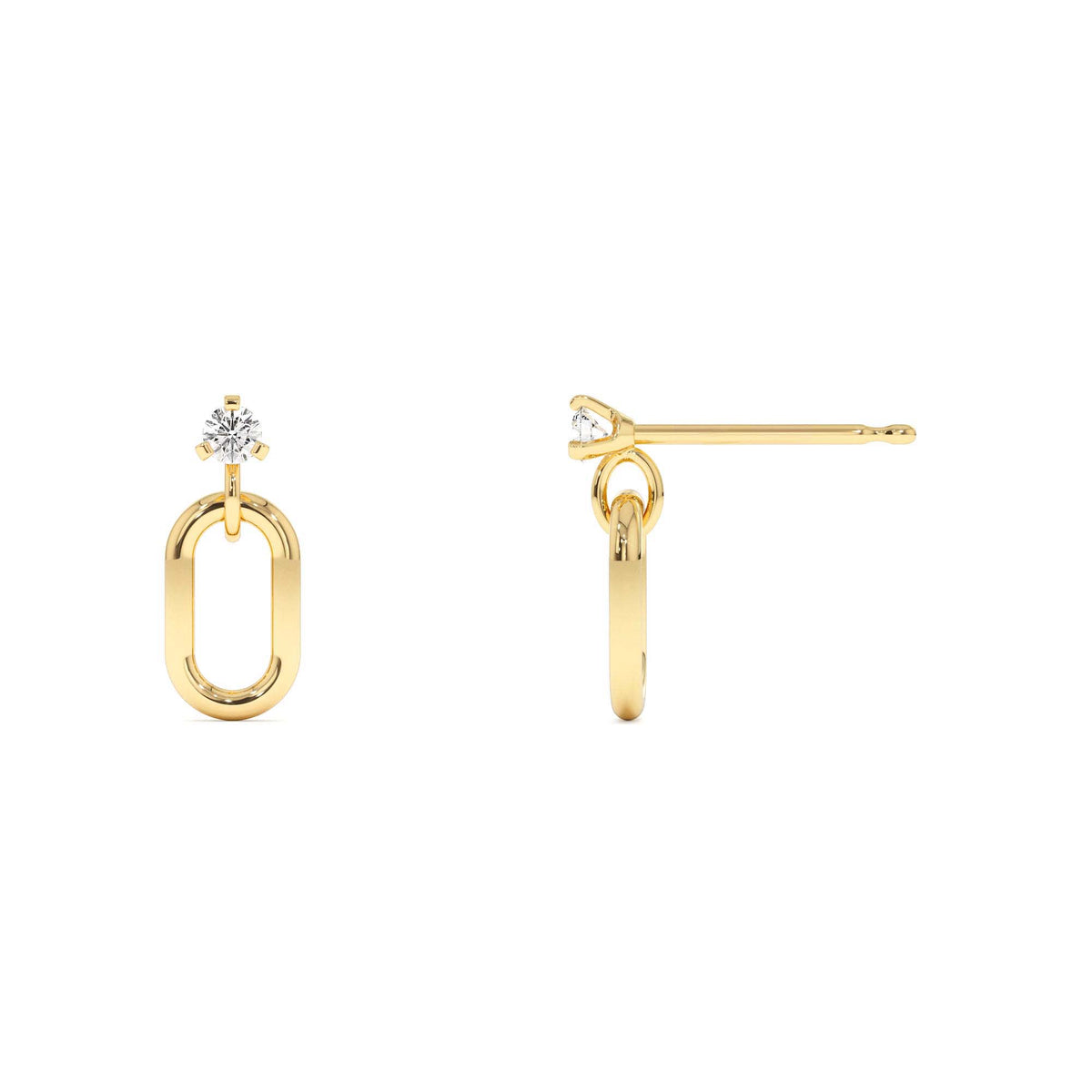 Dainty Dangline Oval Link Diamond Earrings in 14K Gold — view 2