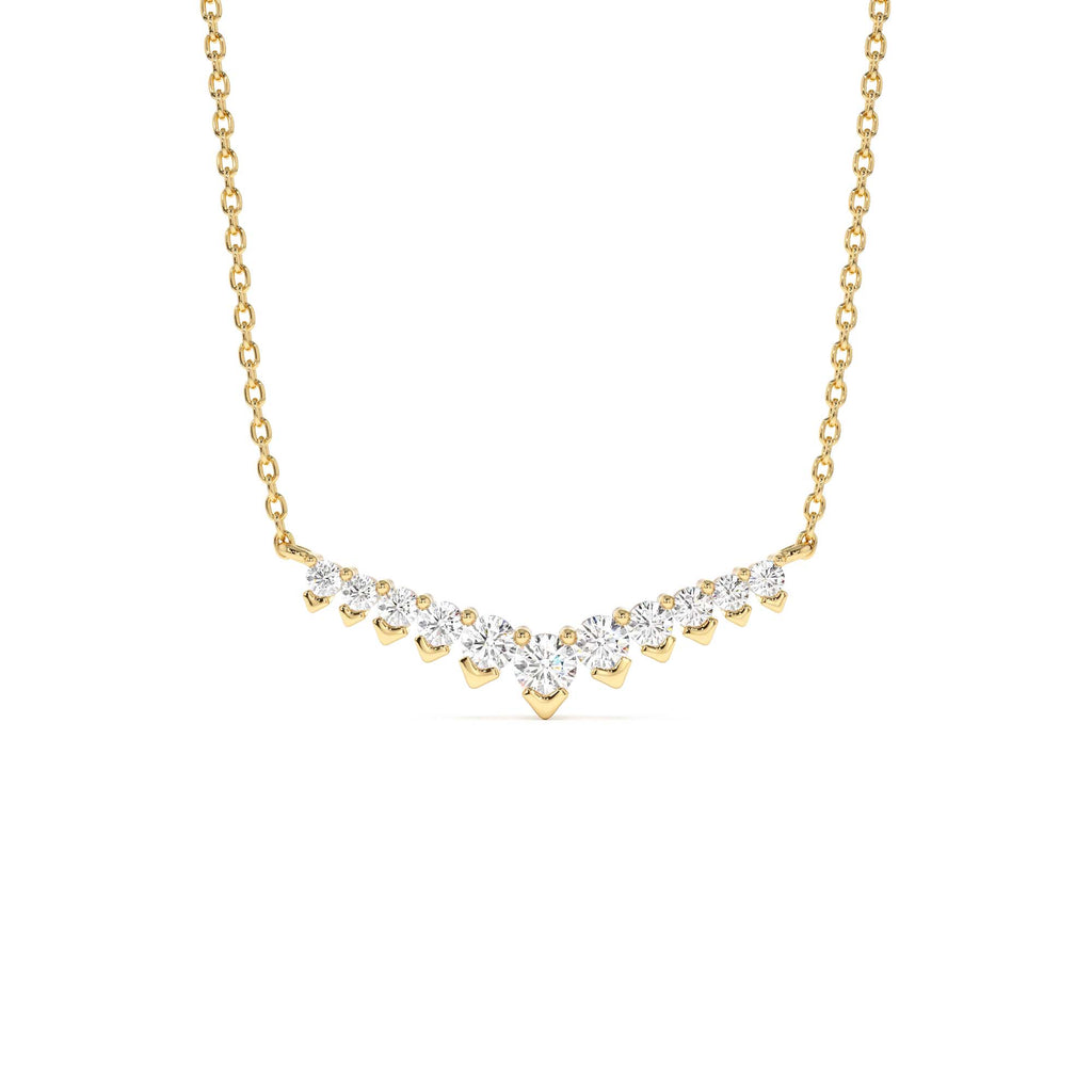 V Prong Chevron Diamond Necklace in 14K Gold — view 1