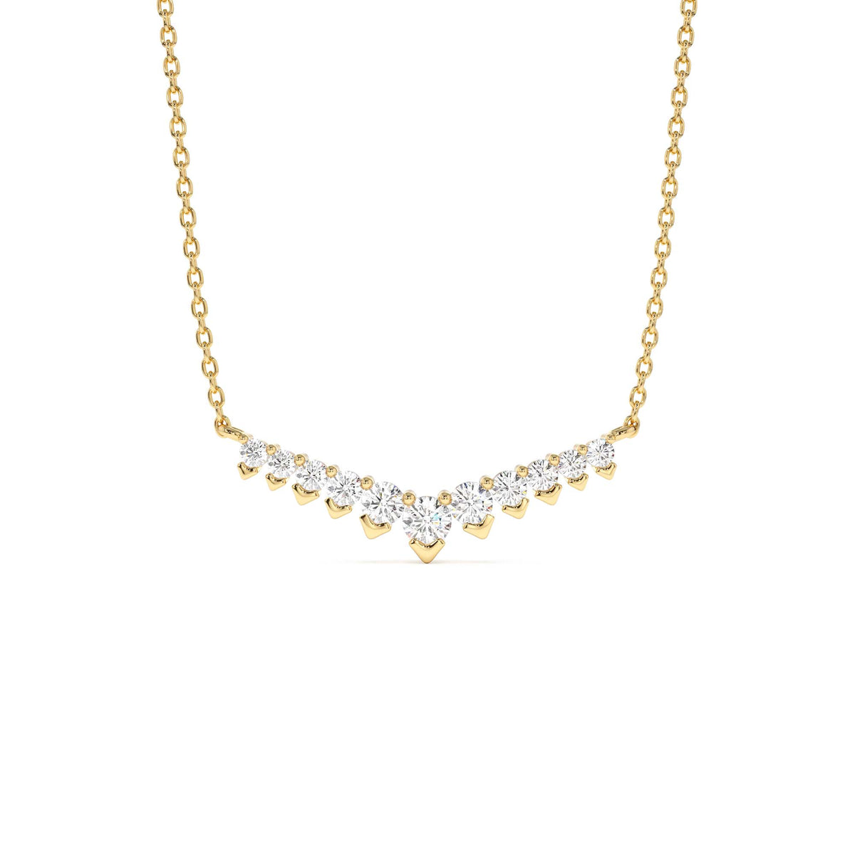 V Prong Chevron Diamond Necklace in 14K Gold — view 1