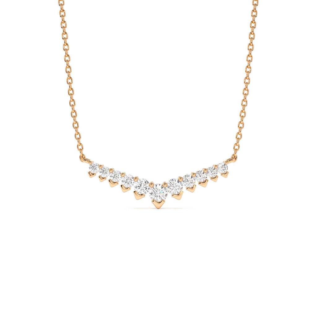 V Prong Chevron Diamond Necklace in 14K Gold — view 4