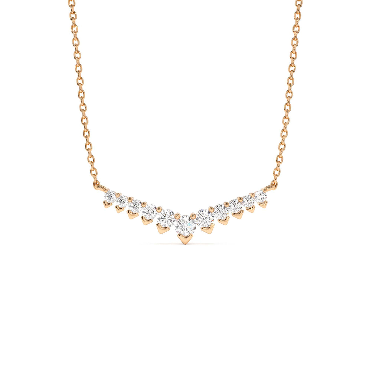 V Prong Chevron Diamond Necklace in 14K Gold — view 4