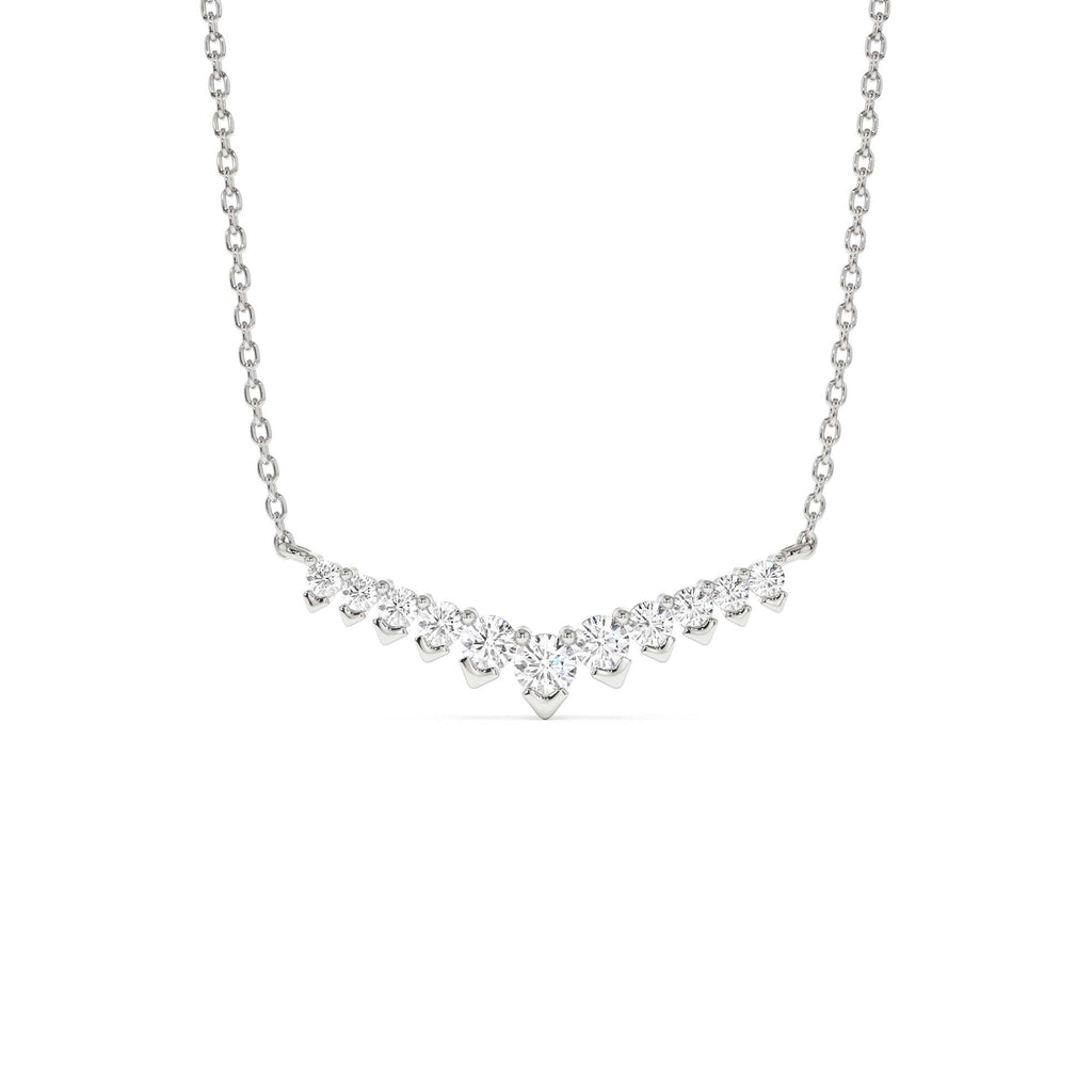 V Prong Chevron Diamond Necklace in 14K Gold — view 3