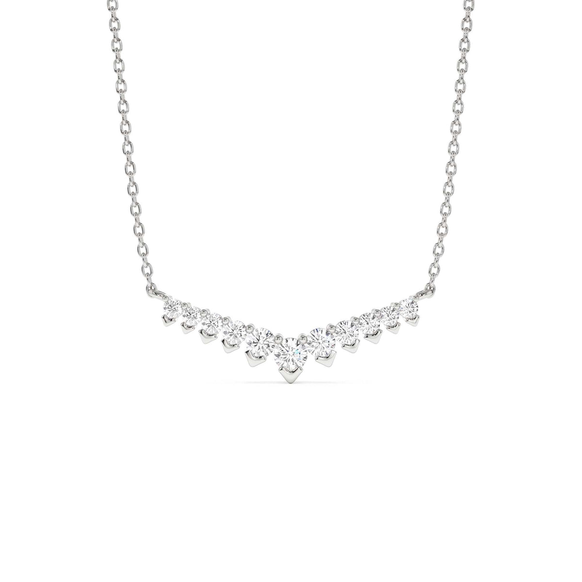 V Prong Chevron Diamond Necklace in 14K Gold — view 3