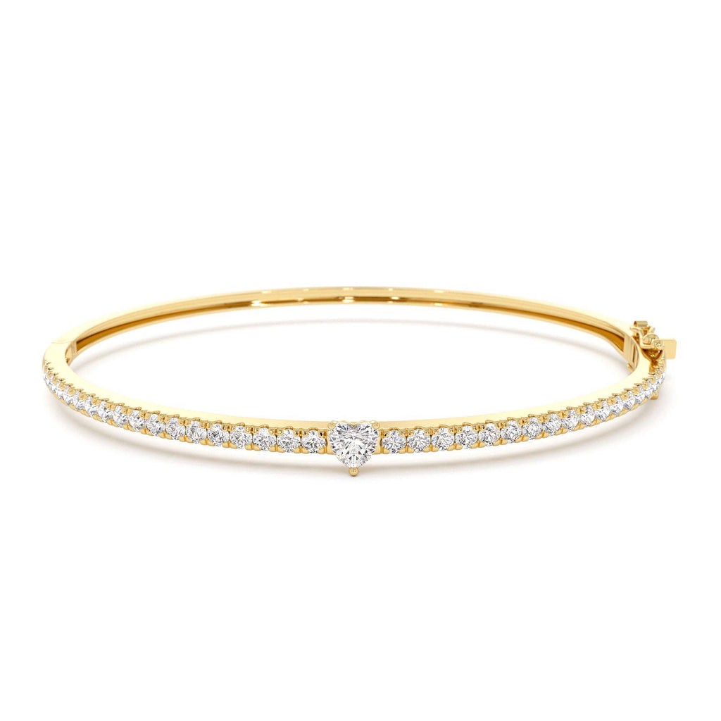 Heart Shaped and Round Diamond Bangle in 14K Gold — view 1