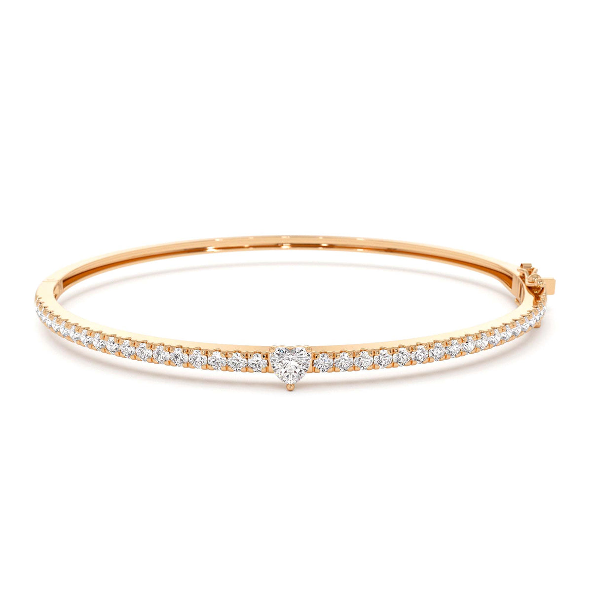 Heart Shaped and Round Diamond Bangle in 14K Gold — view 4