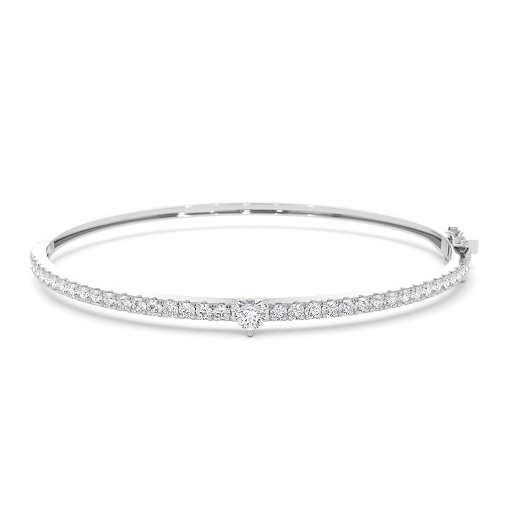 Heart Shaped and Round Diamond Bangle in 14K Gold — view 3