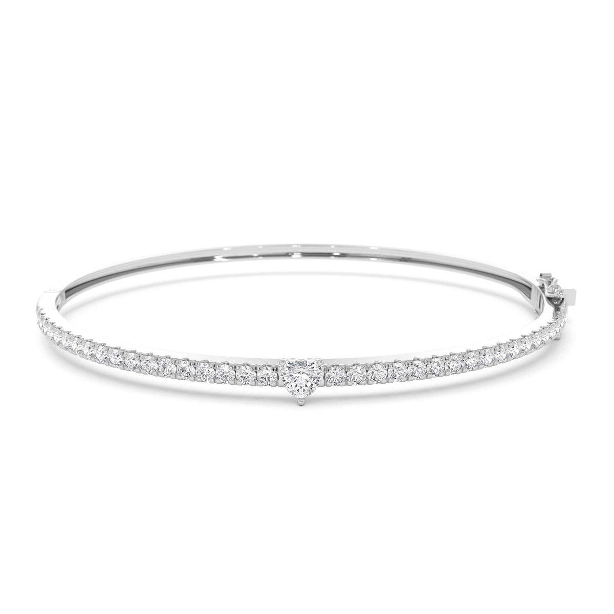 Heart Shaped and Round Diamond Bangle in 14K Gold — view 3