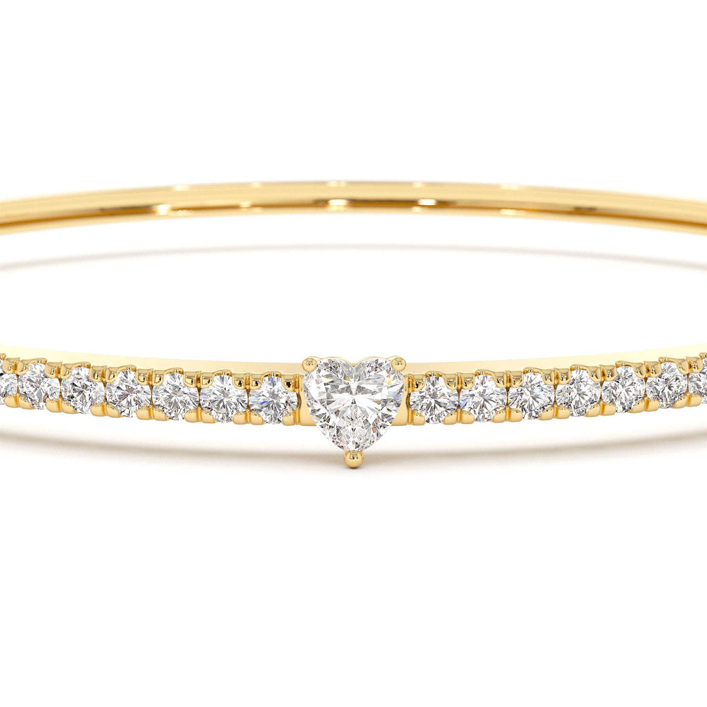 Heart Shaped and Round Diamond Bangle in 14K Gold — view 2