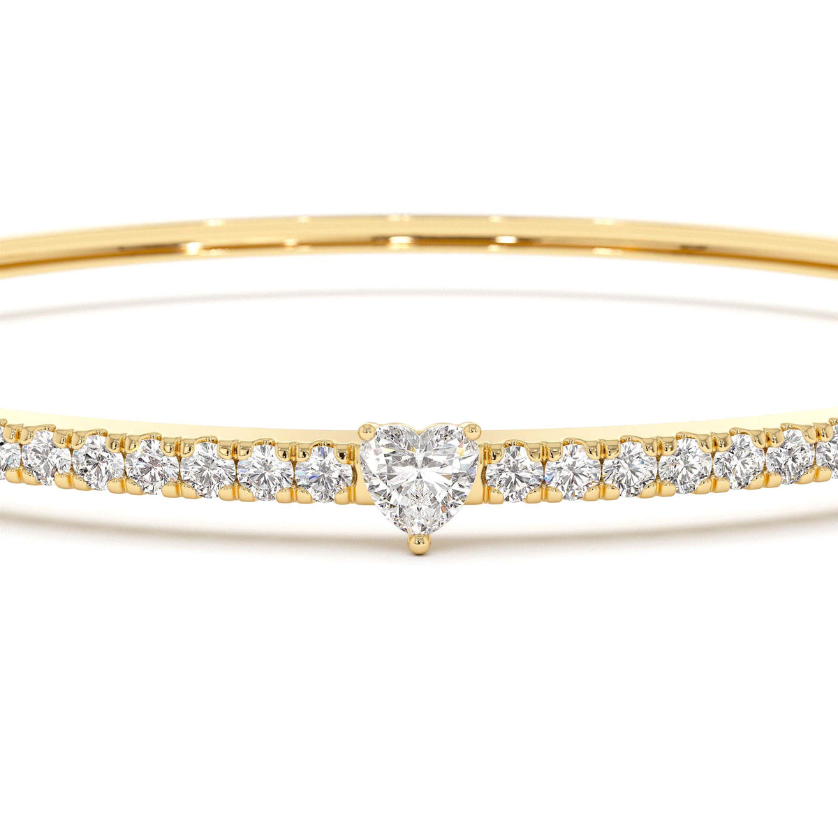 Heart Shaped and Round Diamond Bangle in 14K Gold — view 2