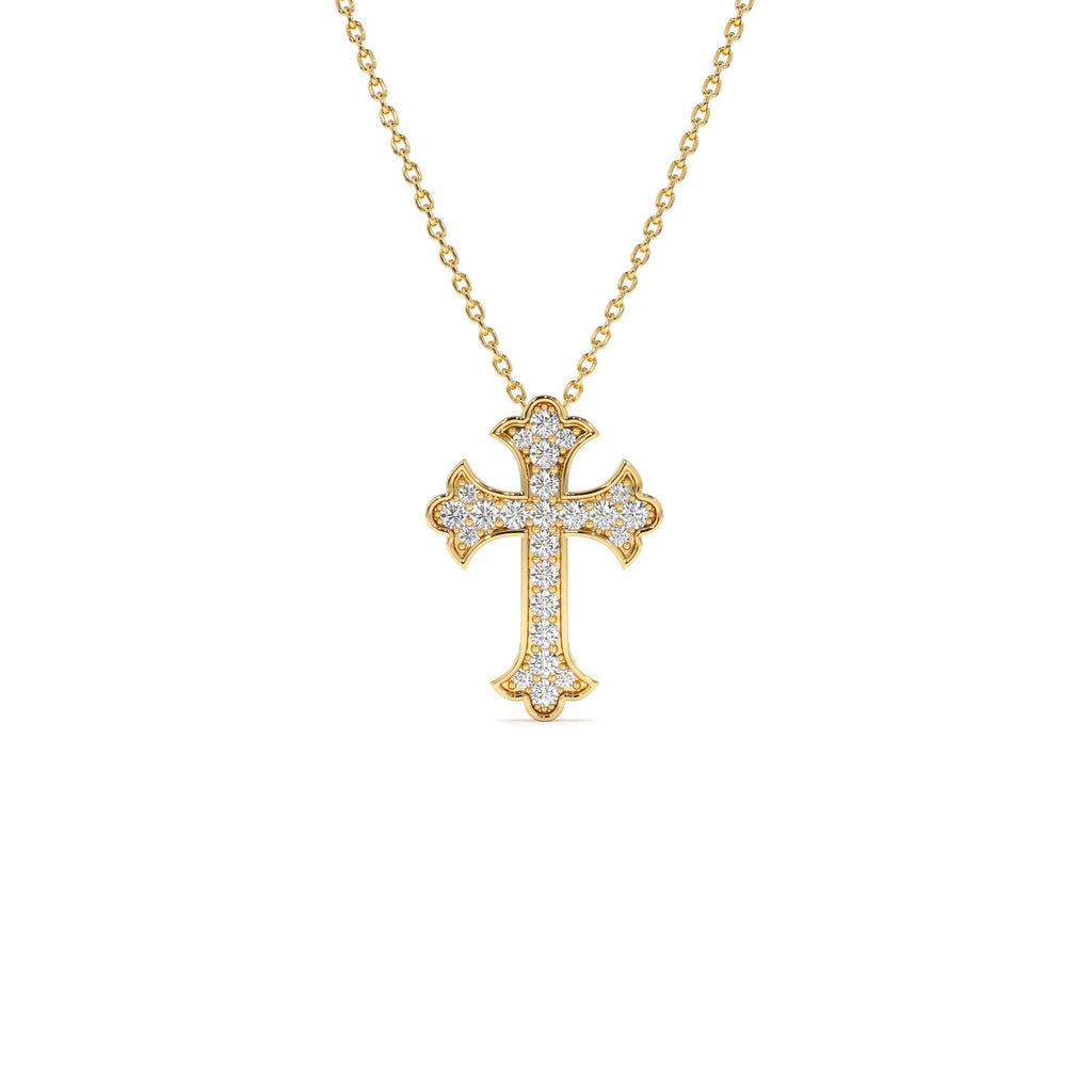 Pave Setting Gothic Diamond Cross in 14K Gold — view 1