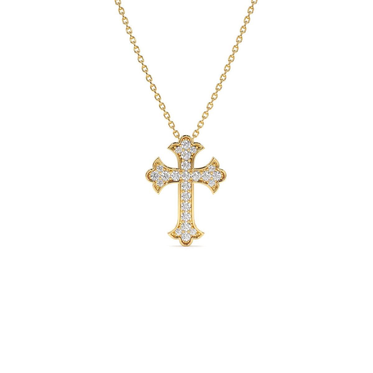 Pave Setting Gothic Diamond Cross in 14K Gold — view 1