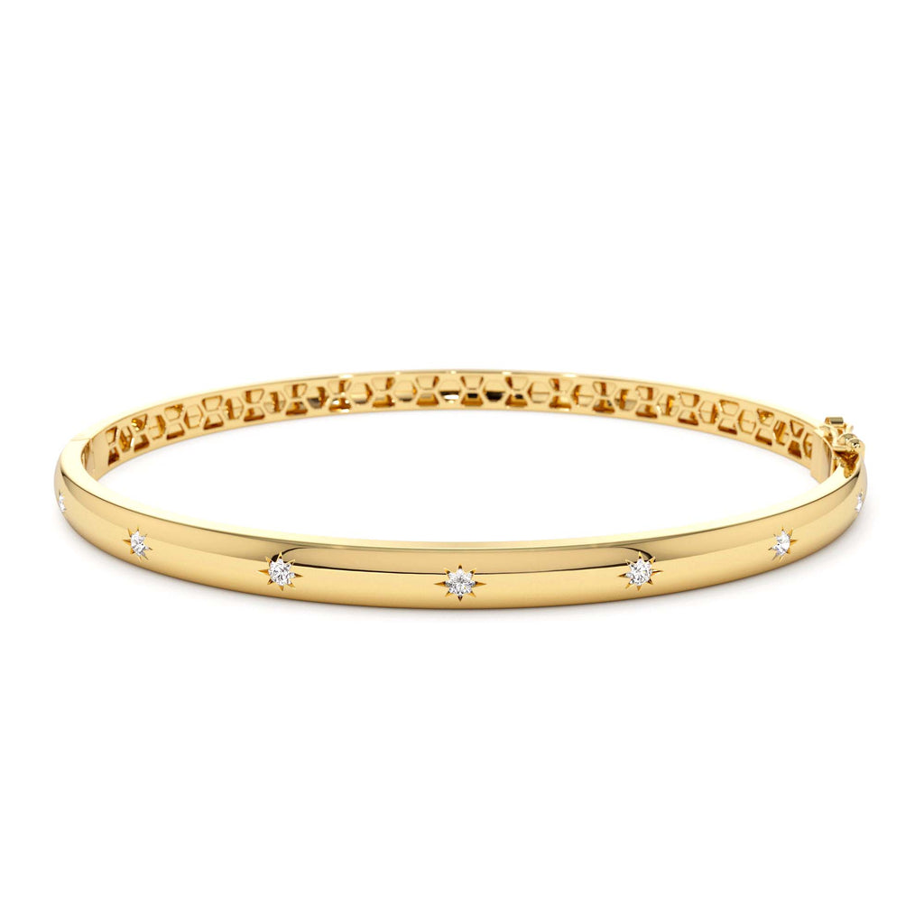 4mm Dome Star Setting Diamond Bangle Bracelet in 14K Gold — view 1