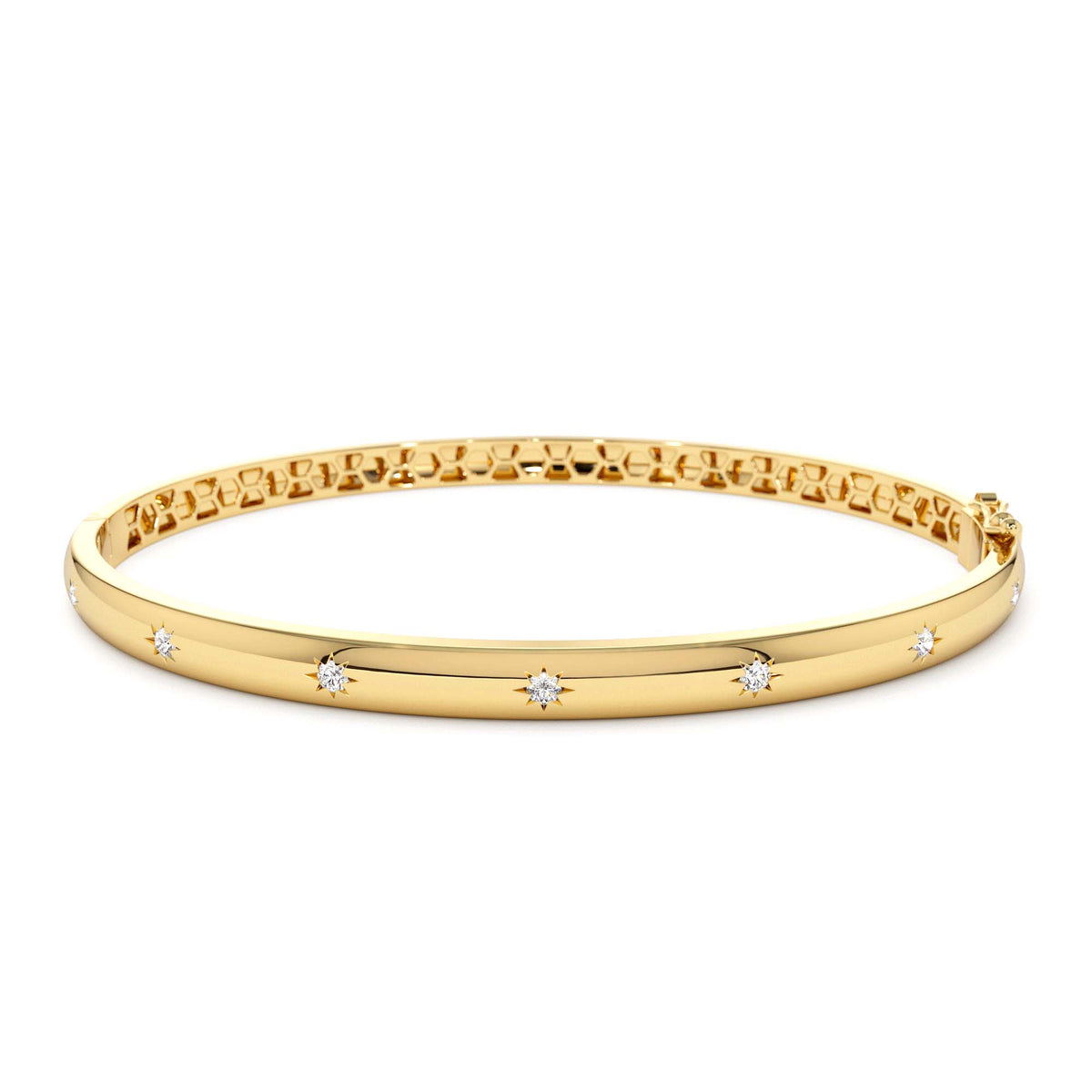 4mm Dome Star Setting Diamond Bangle Bracelet in 14K Gold — view 1