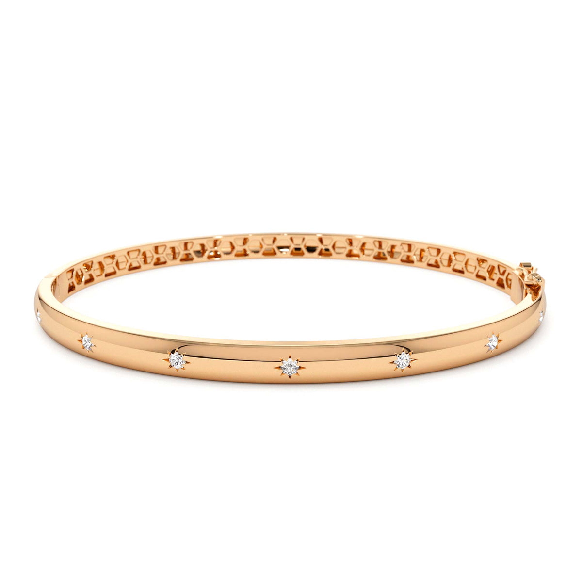 4mm Dome Star Setting Diamond Bangle Bracelet in 14K Gold — view 5