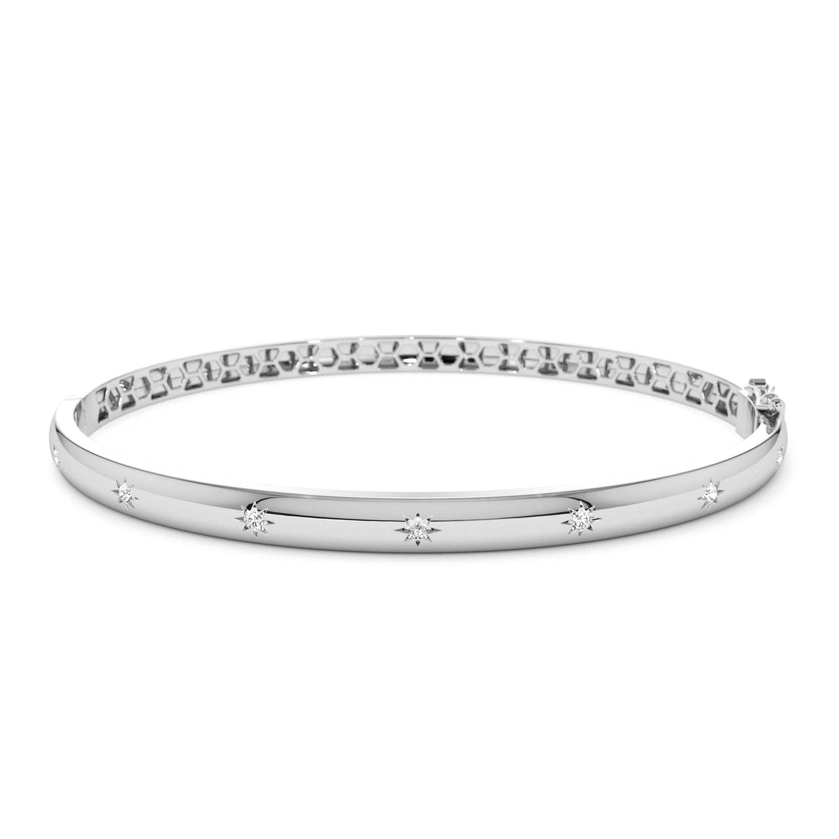 4mm Dome Star Setting Diamond Bangle Bracelet in 14K Gold — view 4