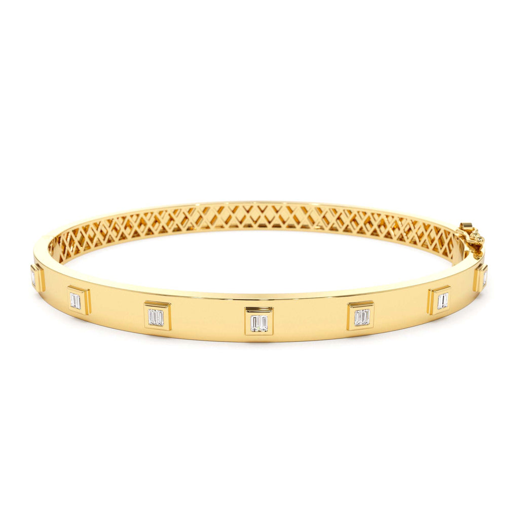 Baguette Diamond Bezel Setting Statement Bangle in 14K Gold — view 1