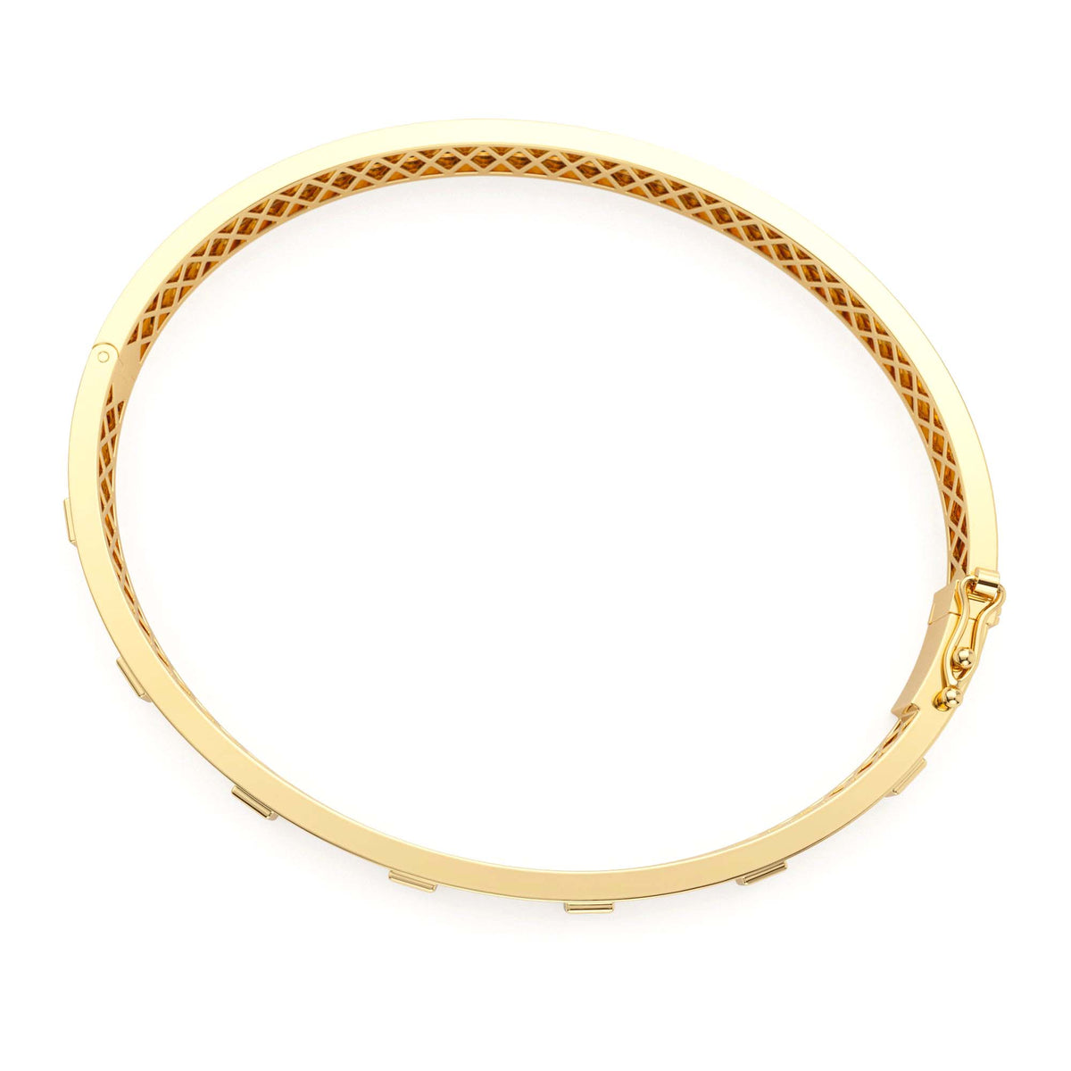 Baguette Diamond Bezel Setting Statement Bangle in 14K Gold — view 2