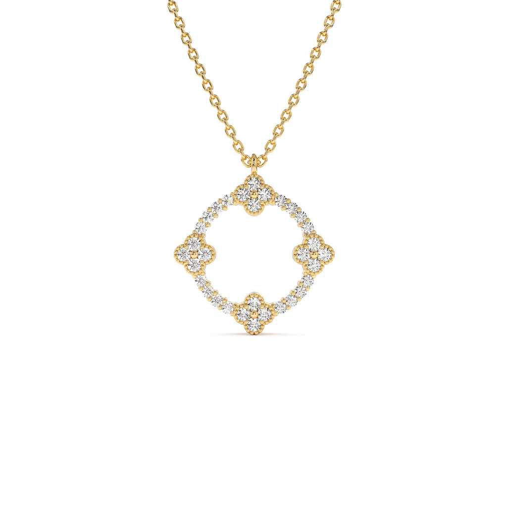 All Diamond Clover Circle Necklace in 14K Gold — view 1