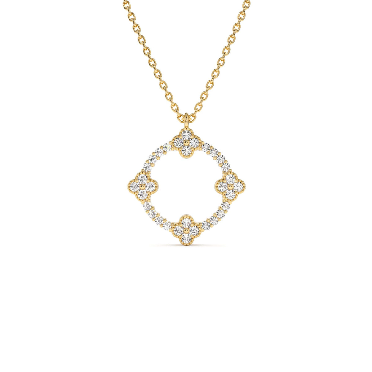 All Diamond Clover Circle Necklace in 14K Gold — view 1