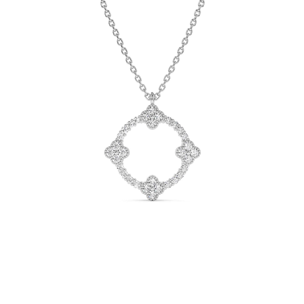 All Diamond Clover Circle Necklace in 14K Gold — view 2