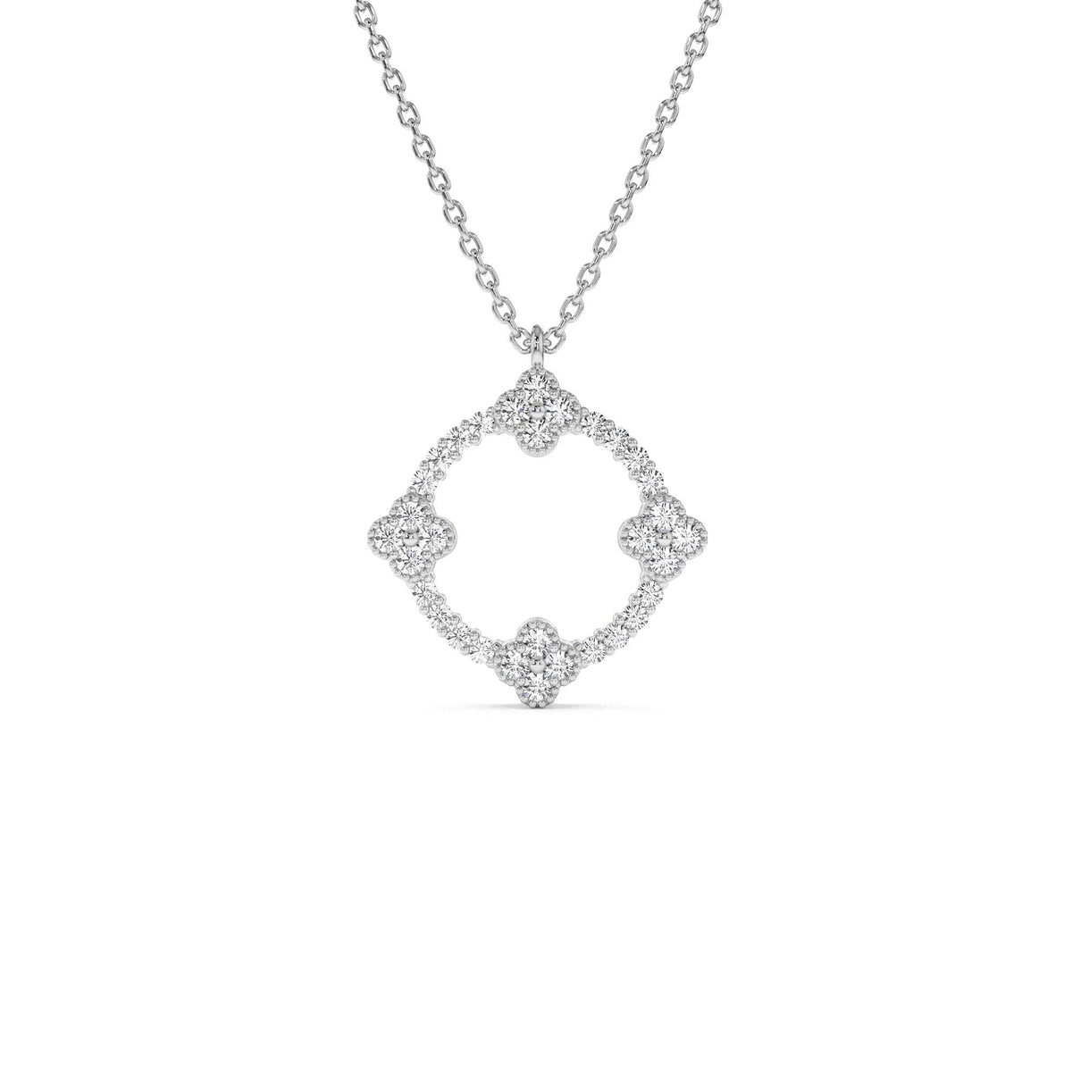 All Diamond Clover Circle Necklace in 14K Gold — view 2