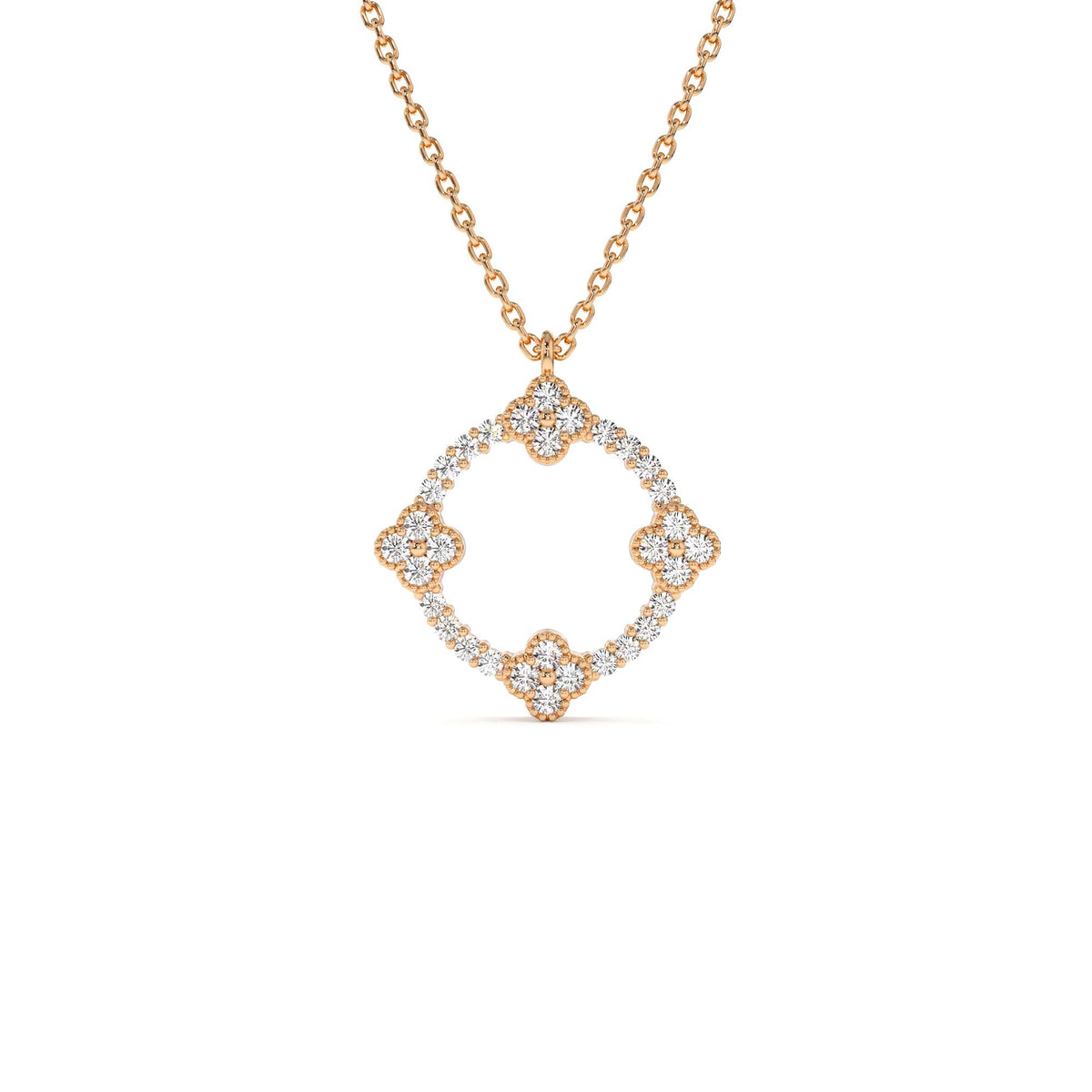 All Diamond Clover Circle Necklace in 14K Gold — view 3