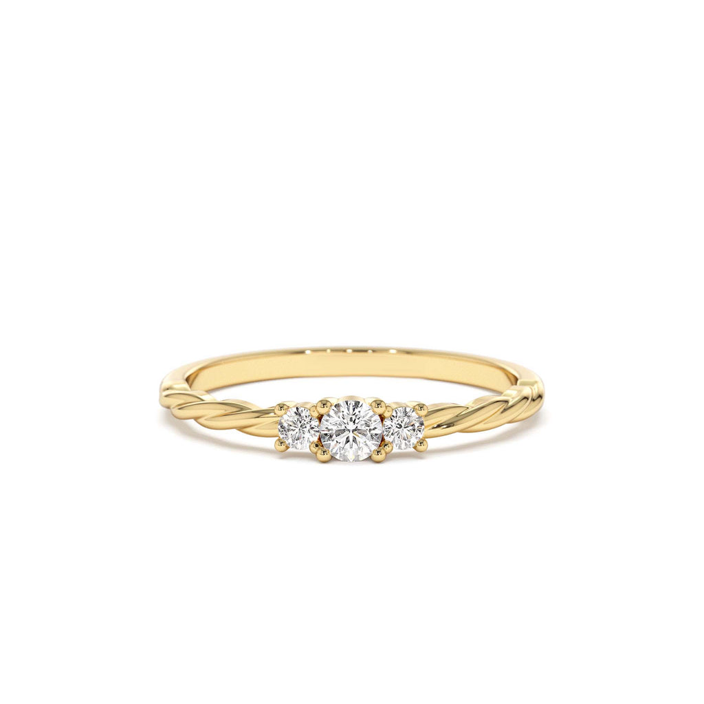 Three Stone Dainty Diamond Twisted Ring in 14K Gold — view 1