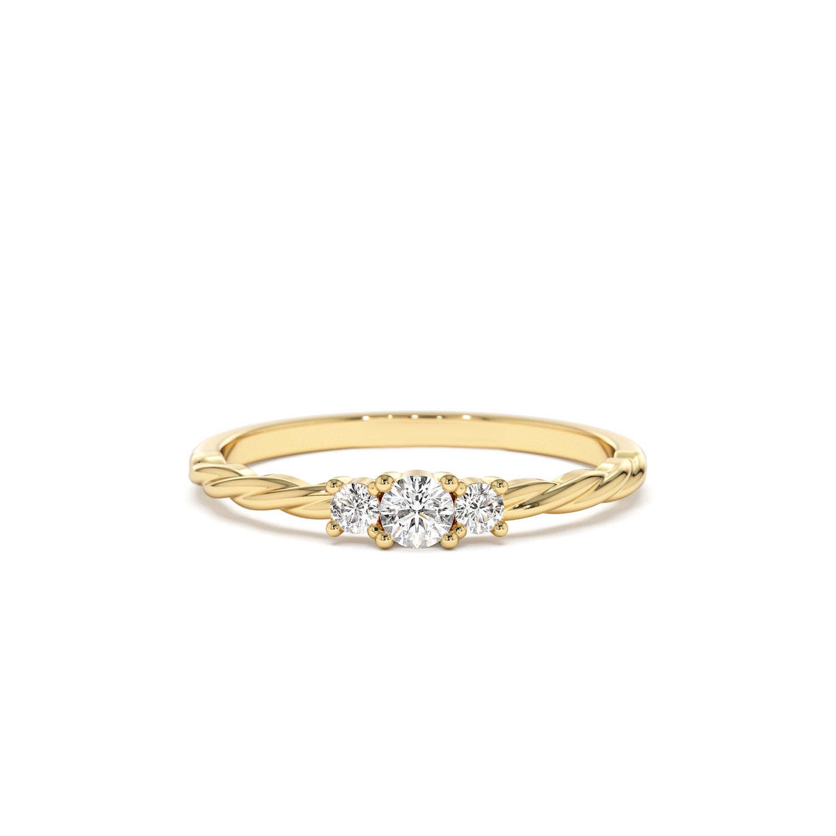 Three Stone Dainty Diamond Twisted Ring in 14K Gold — view 1