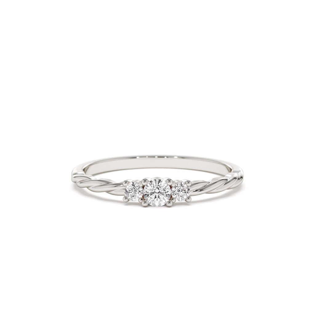Three Stone Dainty Diamond Twisted Ring in 14K Gold — view 5