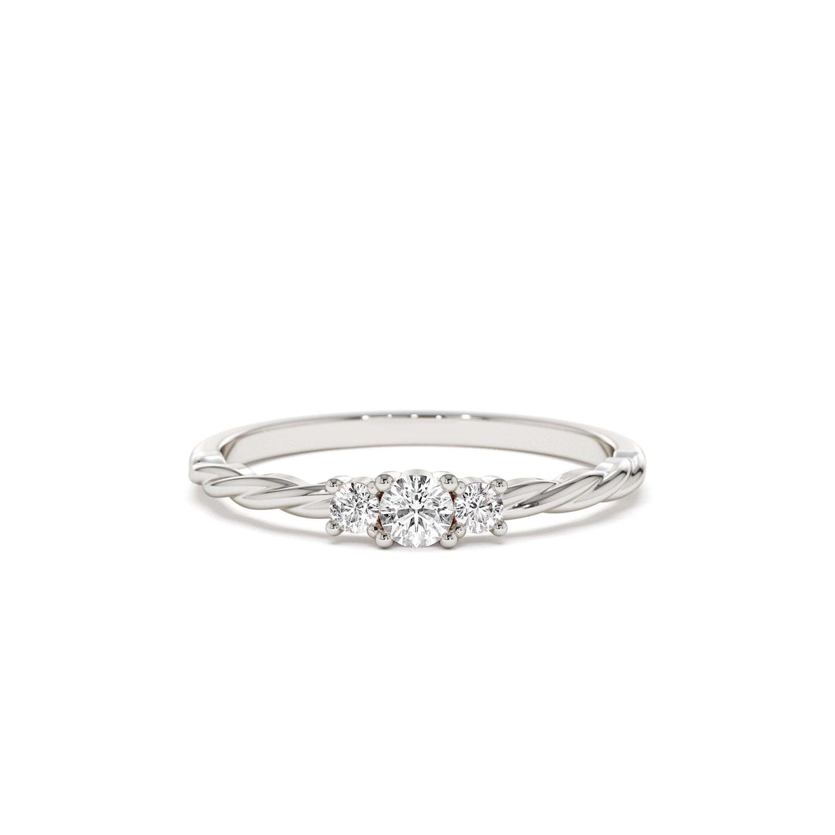 Three Stone Dainty Diamond Twisted Ring in 14K Gold — view 5