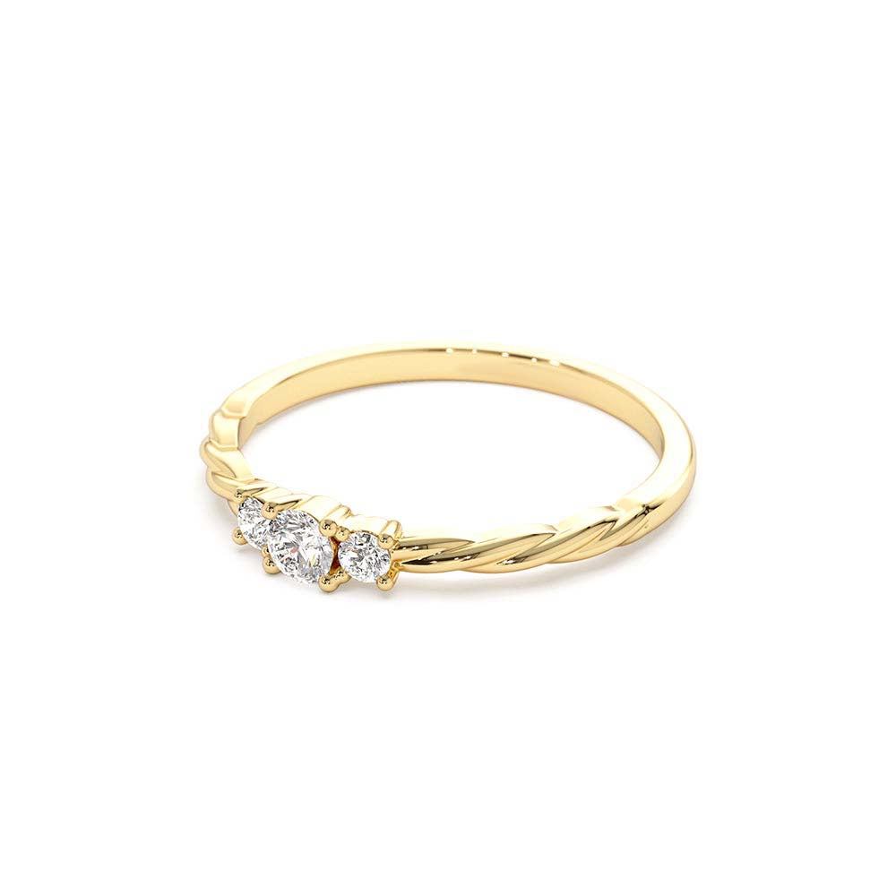 Three Stone Dainty Diamond Twisted Ring in 14K Gold — view 2