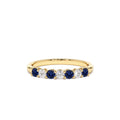 7 Stone Basket Setting Diamond and Sapphire Wedding Ring in 14K Gold — view 1