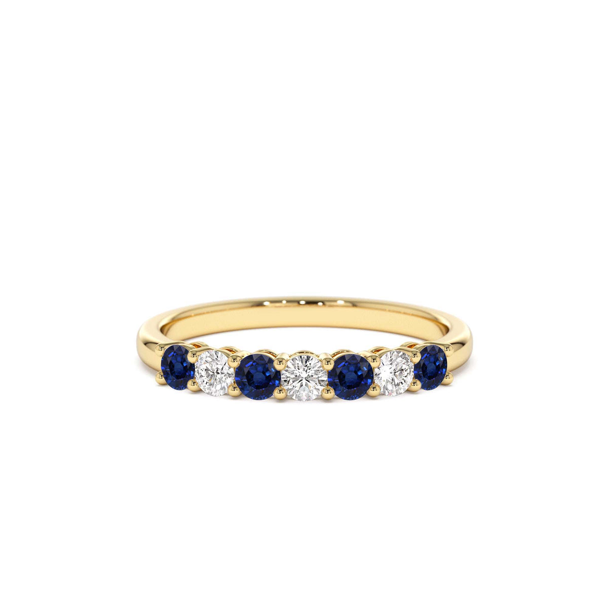 7 Stone Basket Setting Diamond and Sapphire Wedding Ring in 14K Gold — view 1